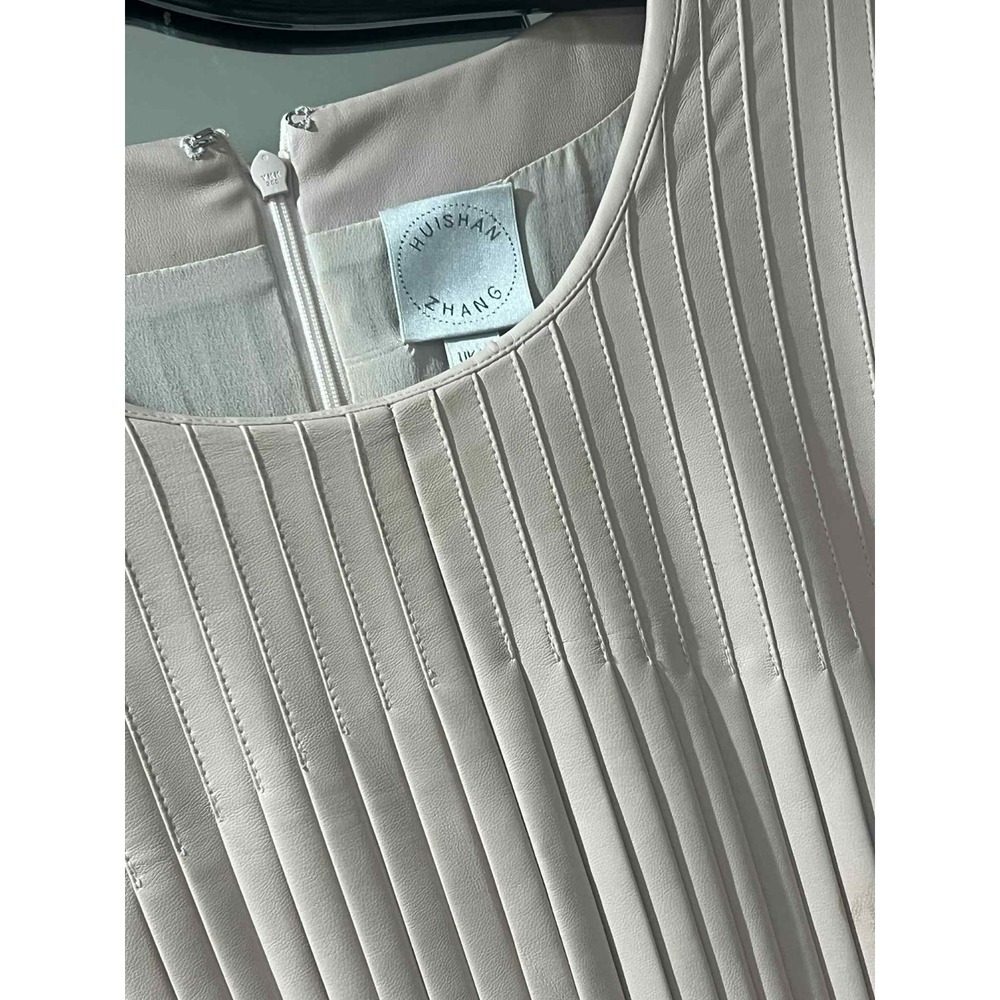 Huishan Zhang Dress Long Maxi Gown Pleated Vegan Leather Blush Long Sleeve 10 - Picture 5 of 16